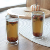 Kuber Industries 4 Pcs Double Walled Glasses | Borosilicate Glass Tumblers for Water | High Heet Resistance | Microwave & Dishwasher Safe | Juice Glasse | 250 ML | Pack of 2 | Gray